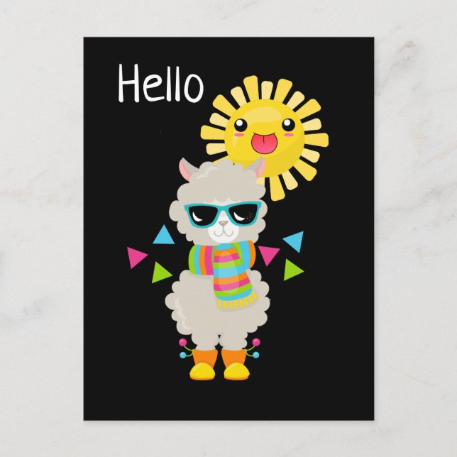 Cool Llama and Smiling Kawaii Sun Postcard (Front)