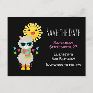 Cool Llama and Smiling Kawaii Sun Save the Date Invitation Postcard