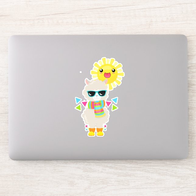 Cool Llama and Smiling Kawaii Sun Sticker (Computer)
