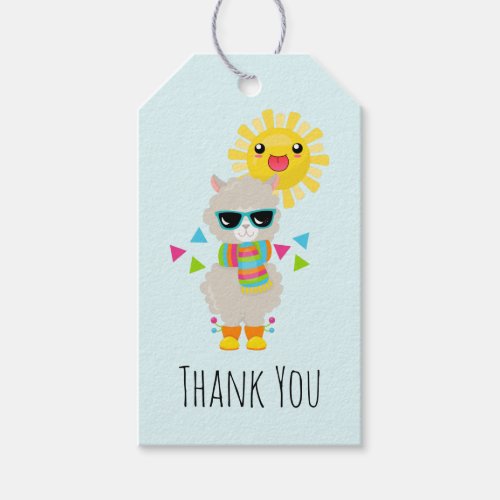 Cool Llama and Smiling Kawaii Sun Thank You Gift Tags