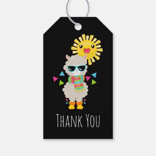 Cool Llama and Smiling Kawaii Sun Thank You Gift Tags