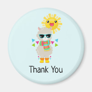 Cool Llama and Smiling Kawaii Sun Thank You Magnet