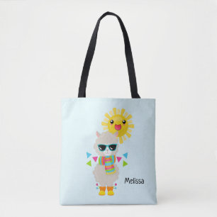 Cool Llama and Smiling Kawaii Sun Tote Bag