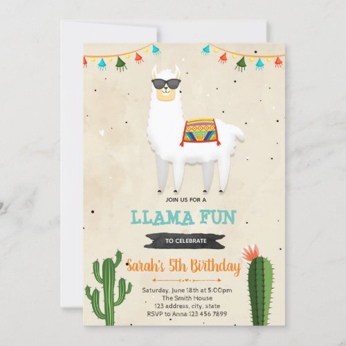 Cool llama boy fiesta birthday shower invitation