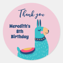 Cool Llama Cartoon Kids Birthday Party Favor Classic Round Sticker