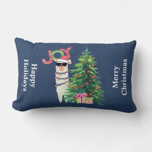 Cool Llama  Christmas Tree with Presents Lumbar Pillow