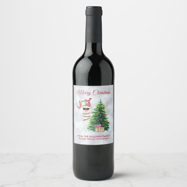 Cool Llama | Christmas Tree with Presents Wine Label (Front)