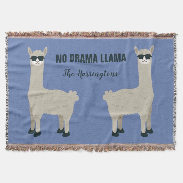Cool Llama custom name & color throw blanket (Front)