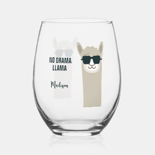Cool Llama custom name & text Stemless Wine Glass