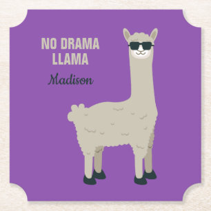 Cool Llama custom text & color paper coasters