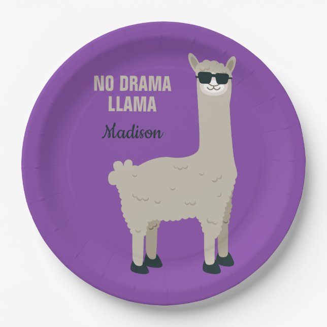 Cool Llama custom text & color paper plates (Front)