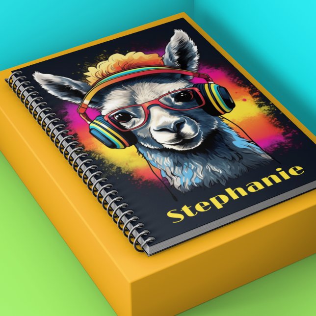 Cool Llama DJ with Headphones Name  Notebook (Creator Uploaded)