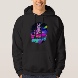 Cool Llama Driving Sports Car In Space Alpaca Lla Hoodie