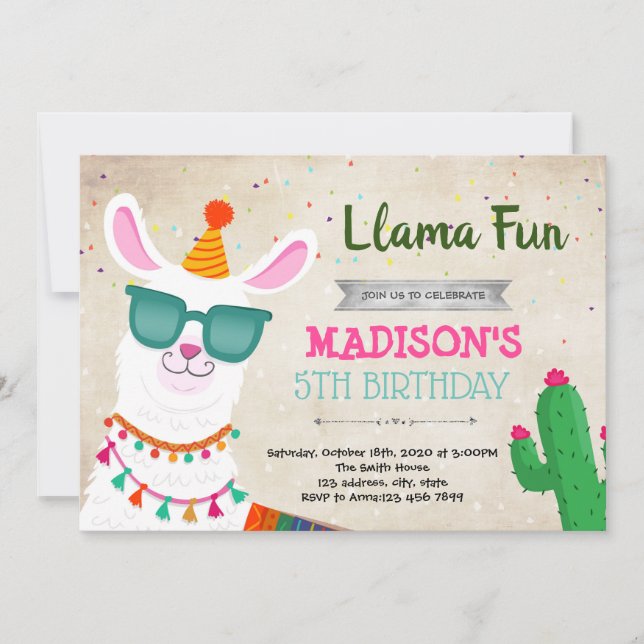 Cool llama fun party invitation (Front)