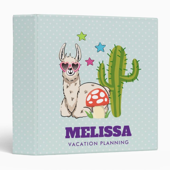Cool llama in Heart-Shaped Sunglasses 3 Ring Binder (Front/Spine)