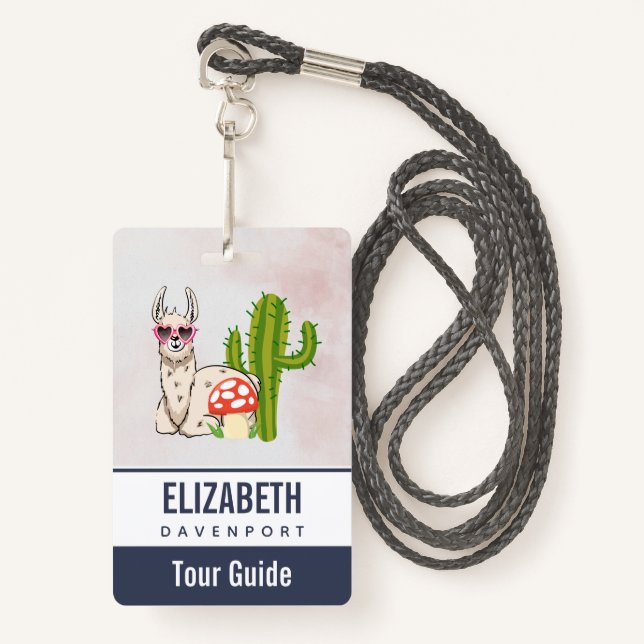 Cool llama in Heart-Shaped Sunglasses Badge (Front with Lanyard)