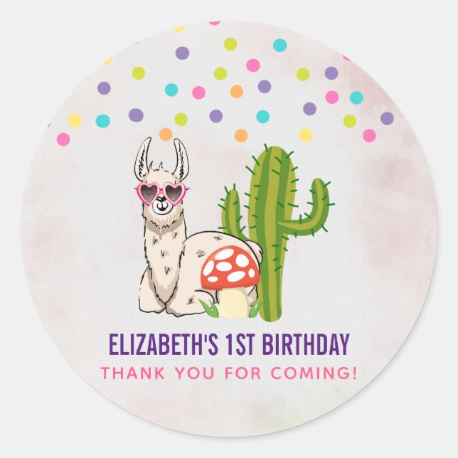 Cool llama in Heart-Shaped Sunglasses Birthday Classic Round Sticker (Front)