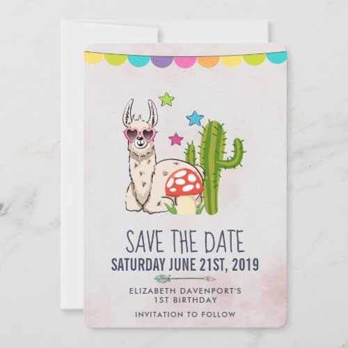 Cool llama in Heart_Shaped Sunglasses Birthday Save The Date