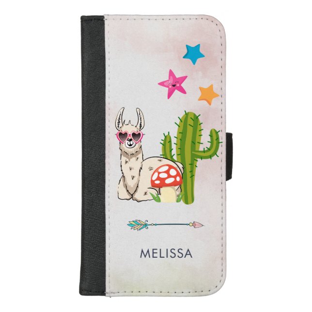 Cool llama in Heart-Shaped Sunglasses iPhone Wallet Case (Front)