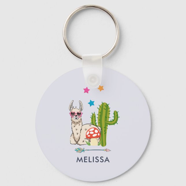 Cool llama in Heart-Shaped Sunglasses Keychain (Front)