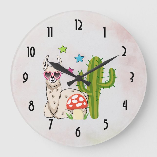 Cool llama in Heart-Shaped Sunglasses Large Clock (Front)
