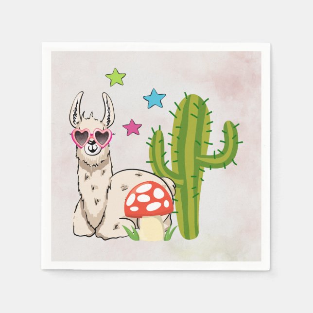 Cool llama in Heart-Shaped Sunglasses Napkins (Front)