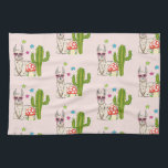 Cool llama in Heart-Shaped Sunglasses Pattern Kitchen Towel<br><div class="desc">Patterned hand towel illustrated with a cute llama wearing heart-shaped sunglasses. Some stars,  a mushroom and a green cactus complete the illustration. Whimsical and cute.</div>