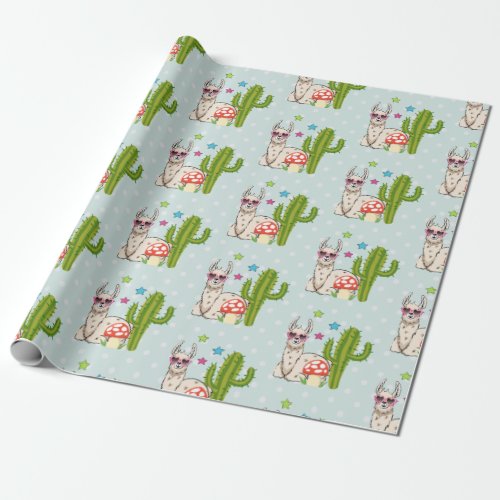 Cool llama in Heart-Shaped Sunglasses Pattern Wrapping Paper