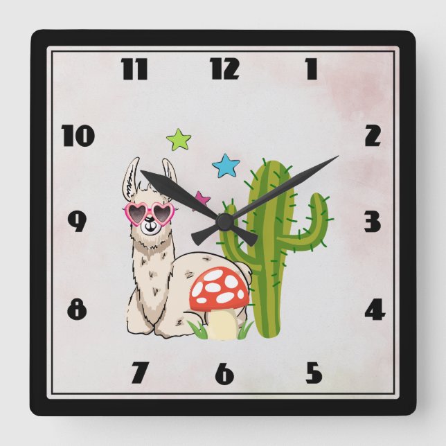 Cool llama in Heart-Shaped Sunglasses Square Wall Clock (Front)