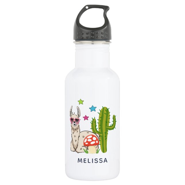 Cool llama in Heart-Shaped Sunglasses Stainless Steel Water Bottle (Front)