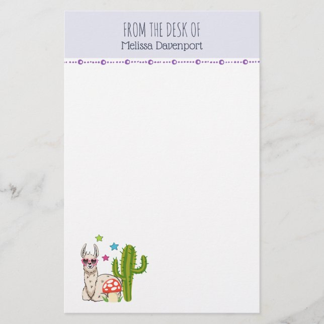 Cool llama in Heart-Shaped Sunglasses Stationery (Front)