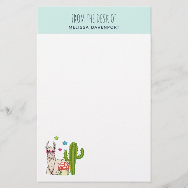 Cool llama in Heart-Shaped Sunglasses Stationery (Front)