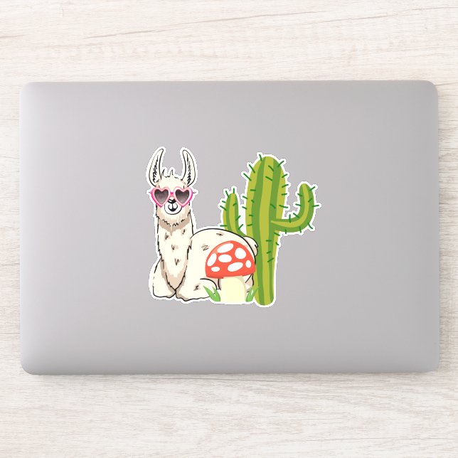 Cool llama in Heart-Shaped Sunglasses Sticker (Computer)