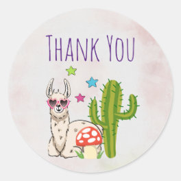 Cool llama in Heart-Shaped Sunglasses Thank You Classic Round Sticker