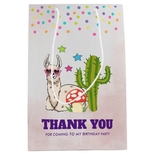 Cool llama in Heart_Shaped Sunglasses Thank You Medium Gift Bag