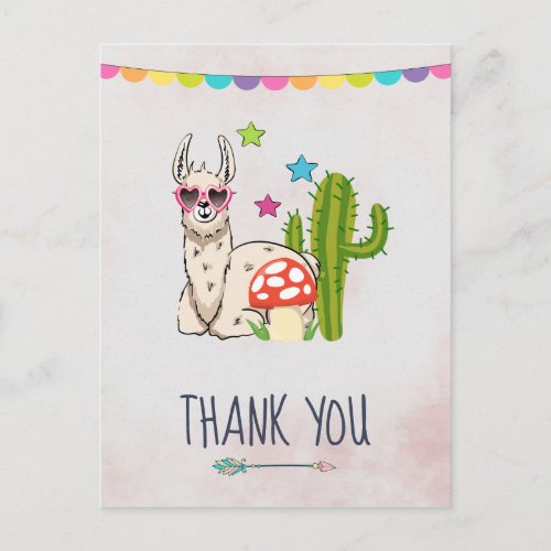 Cool llama in Heart_Shaped Sunglasses Thank You Postcard