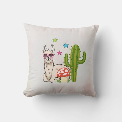 Cool llama in Heart_Shaped Sunglasses Throw Pillow