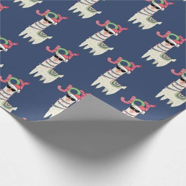 Cool Llama in Santa Hat and Sunglasses Wrapping Paper (Corner)