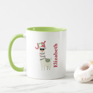Cool Llama in Santa Hat Christmas Mug