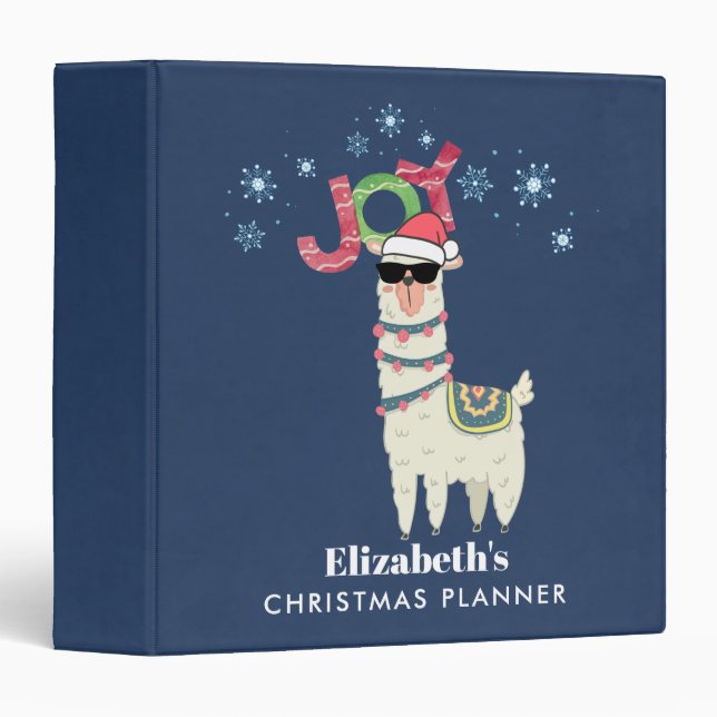 Cool Llama in Santa Hat with Snowflakes 3 Ring Binder (Front/Spine)