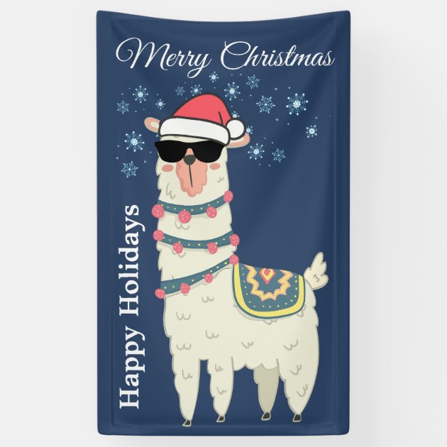 Cool Llama in Santa Hat with Snowflakes 
