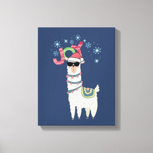 Cool Llama in Santa Hat with Snowflakes Christmas Canvas Print (Front)
