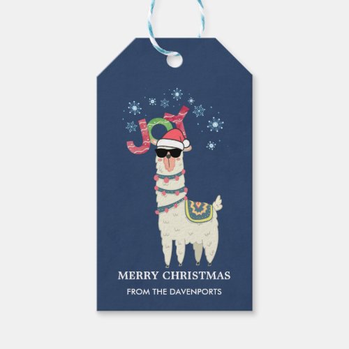 Cool Llama in Santa Hat with Snowflakes Christmas Gift Tags