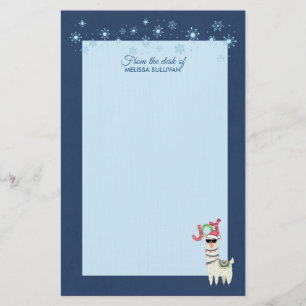 Cool Llama in Santa Hat with Snowflakes Christmas Stationery