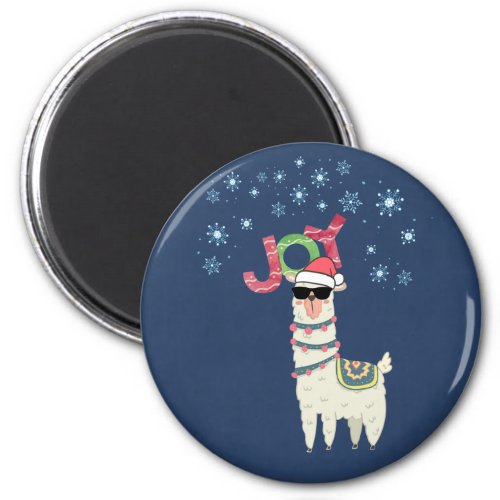 Cool Llama in Santa Hat with Snowflakes Magnet