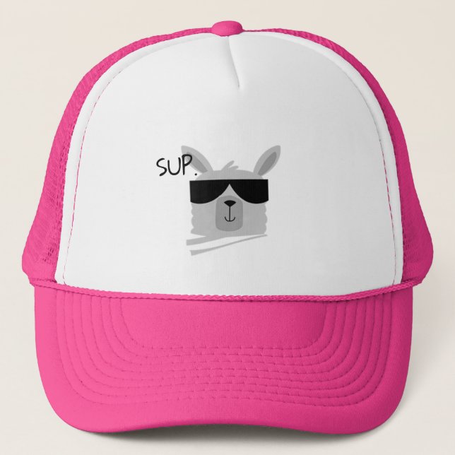 Cool Llama Mama Hat - Sup Funny Trucker Cap (Front)
