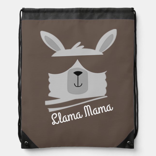 Cool LLama Mama Llama Design Drawstring Bag (Front)