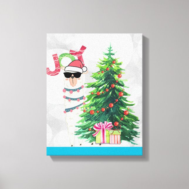 Cool Llama on Silver Bokeh & Icy Blue Christmas Canvas Print (Front)