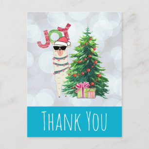 Cool Llama on Silver Bokeh & Icy Blue Thank You Postcard
