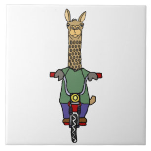 Cool Llama Riding Bicycle Cartoon Ceramic Tile